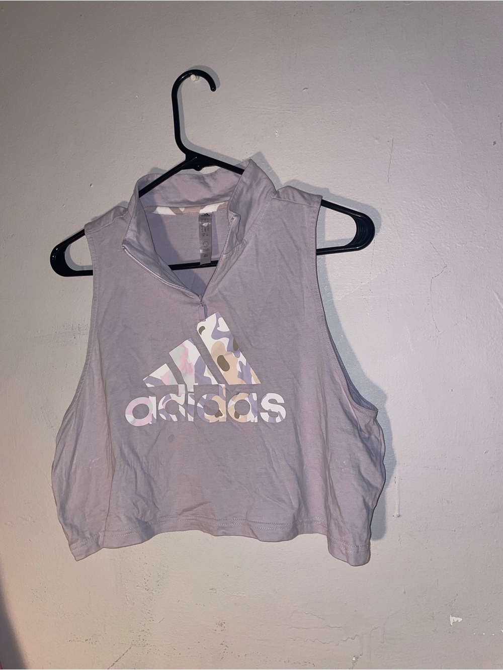 adidas Lavender Cropped Sleeveless Zip Mock-Neck Top
